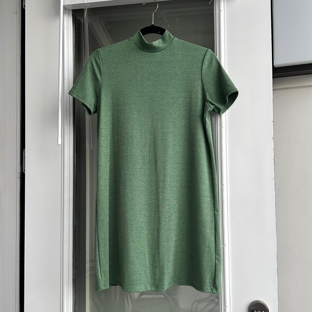 Green Turtleneck A-Line Dress